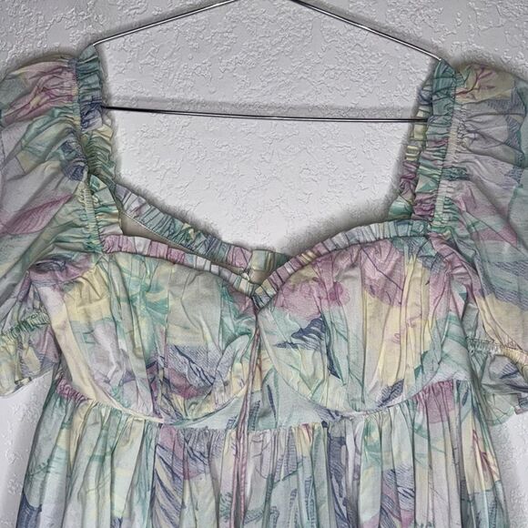 SELKIE The Parliament Floral Puff Sleeve Mini Dress Medium Pastel - Picture 4 of 14